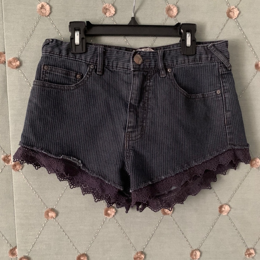 Free People Dark Denim Shorts Lace Detail